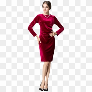 Womens - Red Knee Length Velvet Dress, HD Png Download