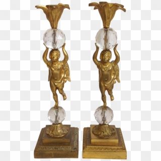Gilt Bronze Cherub Candle Holders Circa 1890's - Bronze Sculpture, HD Png Download