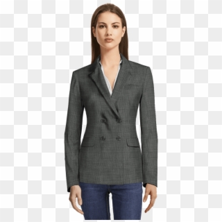 Grey Double Breasted Blazer-view Front - Lapel, HD Png Download