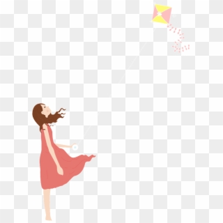 Hand Painted Girl Flying Kite Png - Kite, Transparent Png