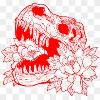 Aesthetic Red Skull Skeleton Flower Flowers Rose Roses - Aesthetic Flower Drawing, HD Png Download