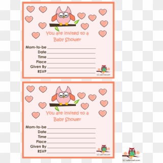 Pink Owl And Hearts Girl Baby Shower Invitations - Greeting Card, HD Png Download