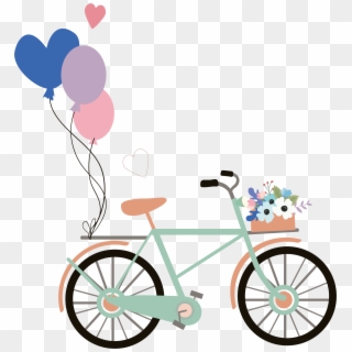 Vector Bicycle Wedding - Bicycle With Balloons Clipart, HD Png Download