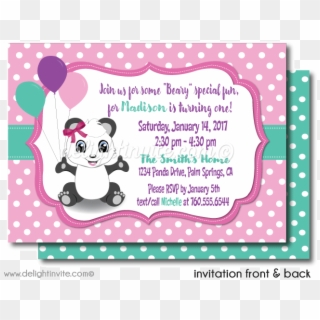 Girl's Panda 1st Birthday Invitations - Panda First Birthday Invitation Cards, HD Png Download