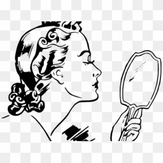 Vintage Woman Clipart - Girl Looking In Mirror Clipart, HD Png Download