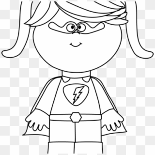 Superhero Clipart Black And White Black And White Little - Smiling Girl Clipart Black And White, HD Png Download