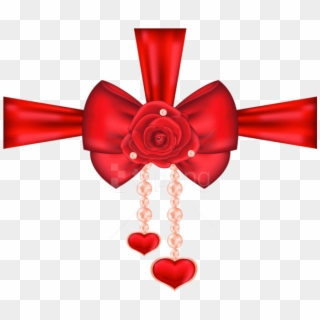 Free Png Download Red Decorative Bow With Rose And - Valentine's Day, Transparent Png