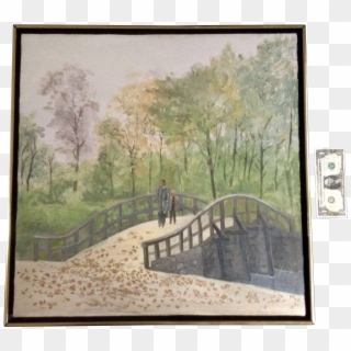 A Man And His Son Walking Over A Stone Bridge Oil Painting - Painting Of A Man Walking On A Bridge, HD Png Download