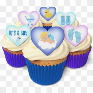 It's A Boy 24 Heart Toppers With A Choice Of 3 Baby - Fortnite Cupcake Rings, HD Png Download
