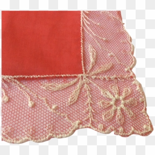 Red Lace Trimmed Handkerchief - Lace, HD Png Download