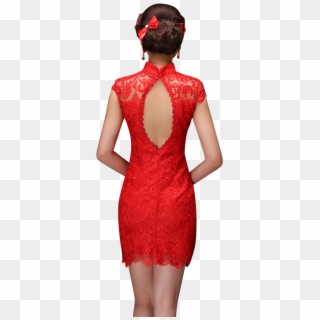 Bsjy-16268 Mandarin Collar Cap Sleeve Open Back Red - Cocktail Dress, HD Png Download