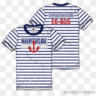 Mens Nautical Round Neck T Shirt Vector Template - Shirt, HD Png Download