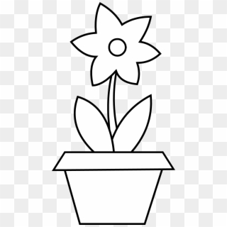 Plant Clipart Colouring - Flower In A Pot Clipart Black And White, HD Png Download