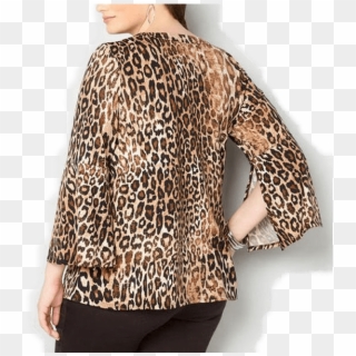 Plus Size Women's Leopard Print Shirt Office V-neck - Blouse, HD Png Download