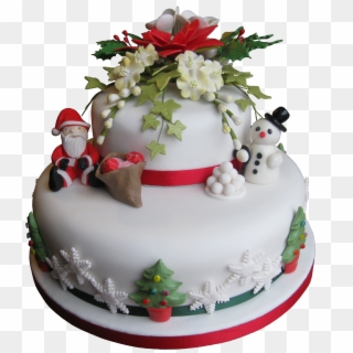 Fondant Covered, 2 Tier Cake, Decorated With Gum Paste - Christmas Cake With Poinsettia, HD Png Download