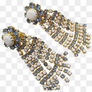 Vintage Drop Rhinestone Milk Glass Dangling Clip Earrings - Necklace, HD Png Download