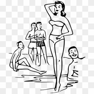Beach With People Drawing , Png Download - Drawing People At The Beach, Transparent Png