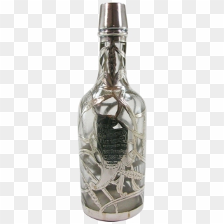 Antique 1907 Sterling Silver Overlay Decanter Engraved - Glass Bottle, HD Png Download