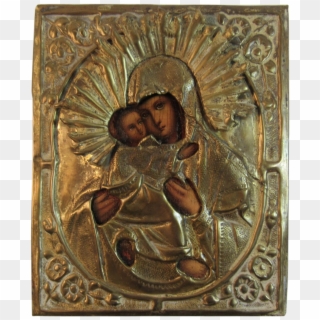Russian Icon Madonna And Child Metal Over Wood With - Carving, HD Png Download