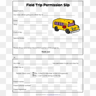 Field Trip Permission Slip Template Form Templates - Printable Field Trip Permission Form, HD Png Download