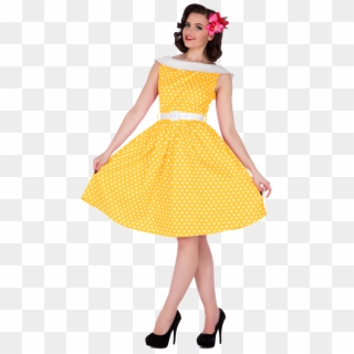 Yellow Polka Dot Dress - 50s Green Polka Dot Dress, HD Png Download