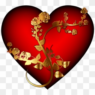 #mq #red #gold #heart #hearts - Heart Rose Png, Transparent Png