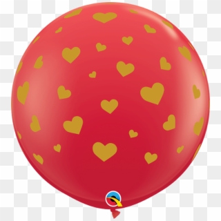 36 Q Random Hearts A-round Red With Gold - Balloon, HD Png Download