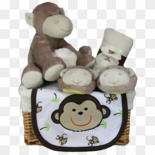 Neutral Gift Basket Hamper With A Cute Cuddly Monkey - Stuffed Toy, HD Png Download