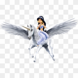 Princess Jasmine Riding Her Beautiful White Winged - Pegasus With Transparent Background, HD Png Download