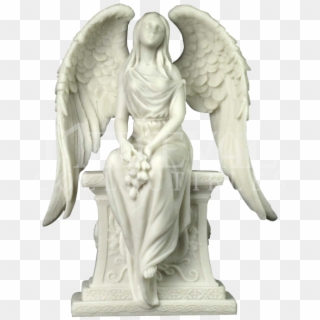 Angel With Roses Sitting On A Tombstone Statue, HD Png Download