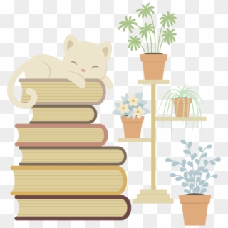 Adding The Cat And Books - Cat On Books Png, Transparent Png
