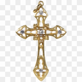 French Art Nouveau Diamond Gold Cross - First Communion Cross Statue, HD Png Download