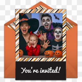 Halloween Stripes Frame Online Invitation - Family Celebrating Halloween, HD Png Download