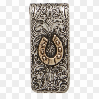 Sterling Silver Large Money Clip With 14 K Gold Horseshoe - Carving, HD Png Download