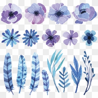 Watercolor Painting Drawing - Blue Vector Watercolor Flower, HD Png Download