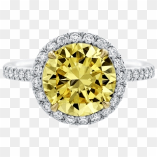 Oval-shaped Yellow Diamond Micropavé Ring - Engagement Ring, HD Png Download