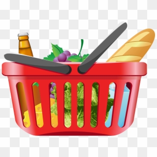 Shopping Cart Grocery Store Clip Art - Shopping Basket With Groceries, HD Png Download