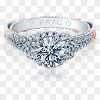 Verragio Parisian-117r Halo Round Diamond Engagement - Three Stone Halo Set Ring, HD Png Download
