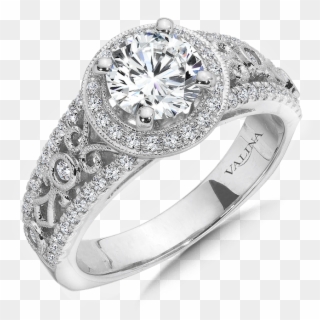 Valina Halo Engagement Ring Mounting In 14k White Gold - Pre-engagement Ring, HD Png Download
