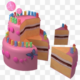 Slice Of Pink Cake - Birthday Cake, HD Png Download