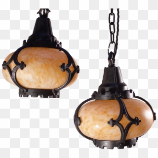 Pair Of Gothic Iron And Glass Pendant Lights - Ceiling Fixture, HD Png Download