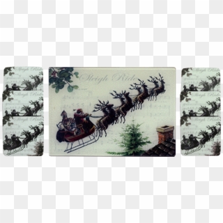 Santa & Sleigh Bells Cheese Tray/cutting Board & Coaster - Reindeer, HD Png Download