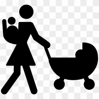 Mother Walking With Baby On Her Back And Other On Stroller - Mother With Child Icon, HD Png Download