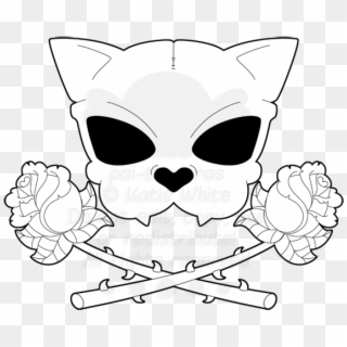 Collection Of Cute Drawing High Quality - Cat Skull And Crossbones Tattoo, HD Png Download