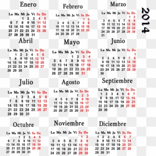Calendario 2014 Png - One Page 2019 Calendar Pdf, Transparent Png
