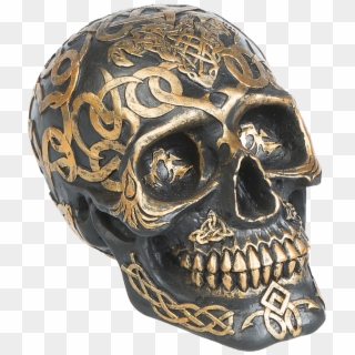 Black Skull Decorated With Golden Pattern - Black And Gold Skull, HD Png Download
