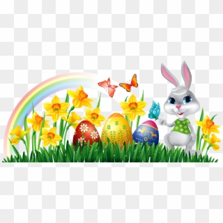 Daffodils Clipart - Easter Bunny With Eggs Clipart, HD Png Download