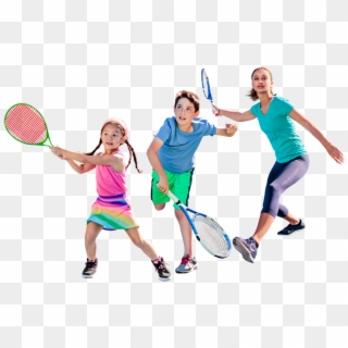 2 Girls And A Boy In Hitting Position Image - Tennis Kids Png, Transparent Png
