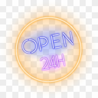Neon Open 24 Hours Sign - Circle, HD Png Download