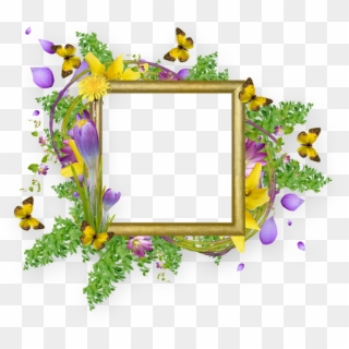 Flower And Butterfly Border Design Png Cadres Et Bordures - Border Design With Flowers And Butterfly, Transparent Png